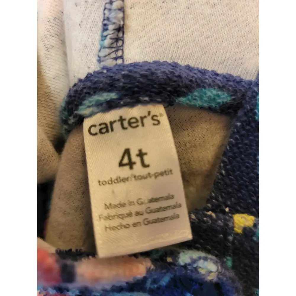 CARTERS Hooded Waffel Henley Top Skirted Ruffle Blue Floral Girl Size 4T Cotton